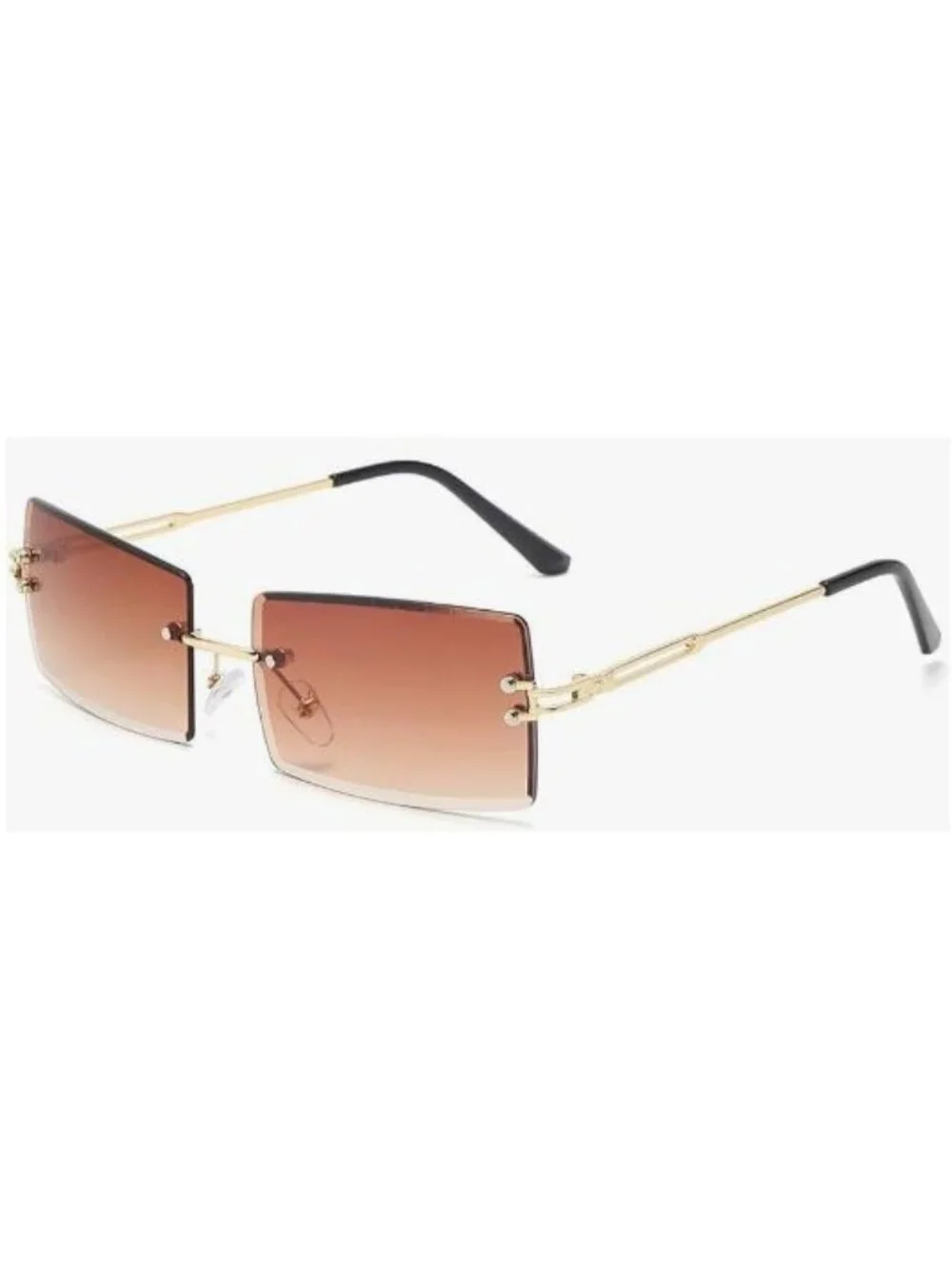 Rimless Rectangle Sunglasses Tea Brown Lenses Gold Tone Frame Y2K Retro Unisex
